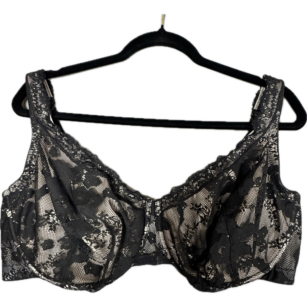 Cacique Bra Women 44F Black Lace Underwire Adjustable Straps Full Coverage